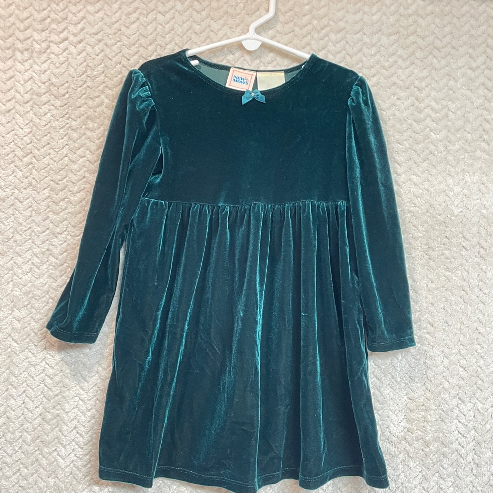 Vintage 90s New Moves Girls Green Velvet Long Sleeve Dress size‎ 4